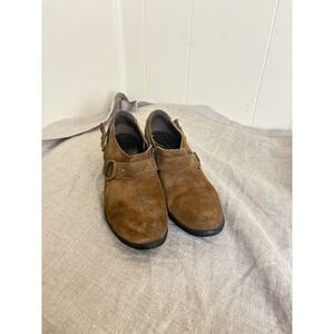 Born Women Brown Suede Ankle Boots Harness Buckle Zip Booties 6.5 M B68023